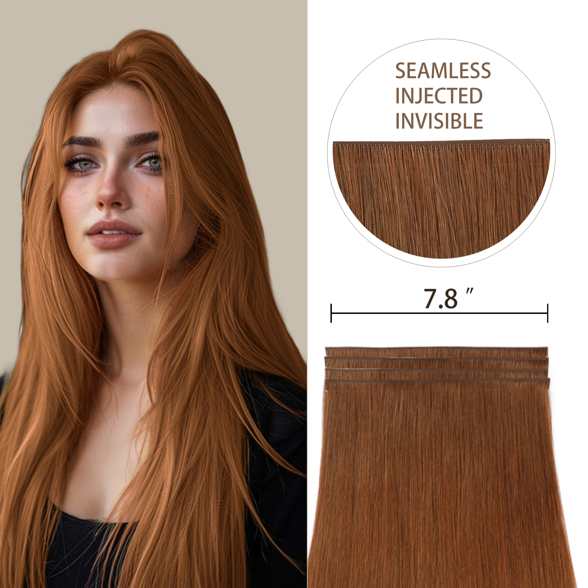 Meiverah 7.87 x 0.32 Inch Long Seamless Hand-Tied Invisible Tape-In Hair Extensions (4 Pcs) - Virgin Human Hair (#33)