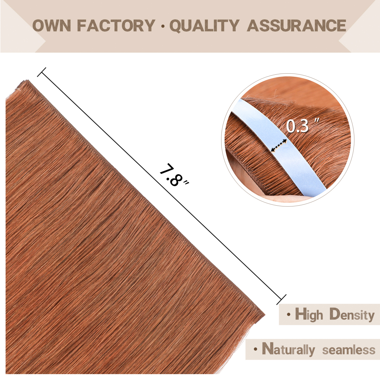 Meiverah 7.87 x 0.32 Inch Long Seamless Hand-Tied Invisible Tape-In Hair Extensions (4 Pcs) - Virgin Human Hair (#33)