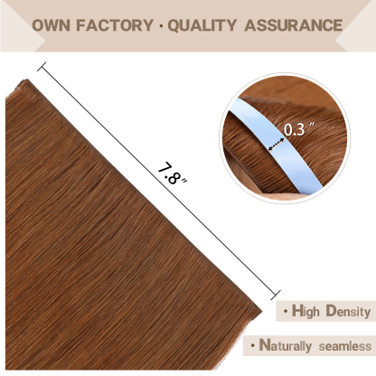 Meiverah 7.87 x 0.32 Inch Long Seamless Hand-Tied Invisible Tape-In Hair Extensions (4 Pcs) - Virgin Human Hair (#33)