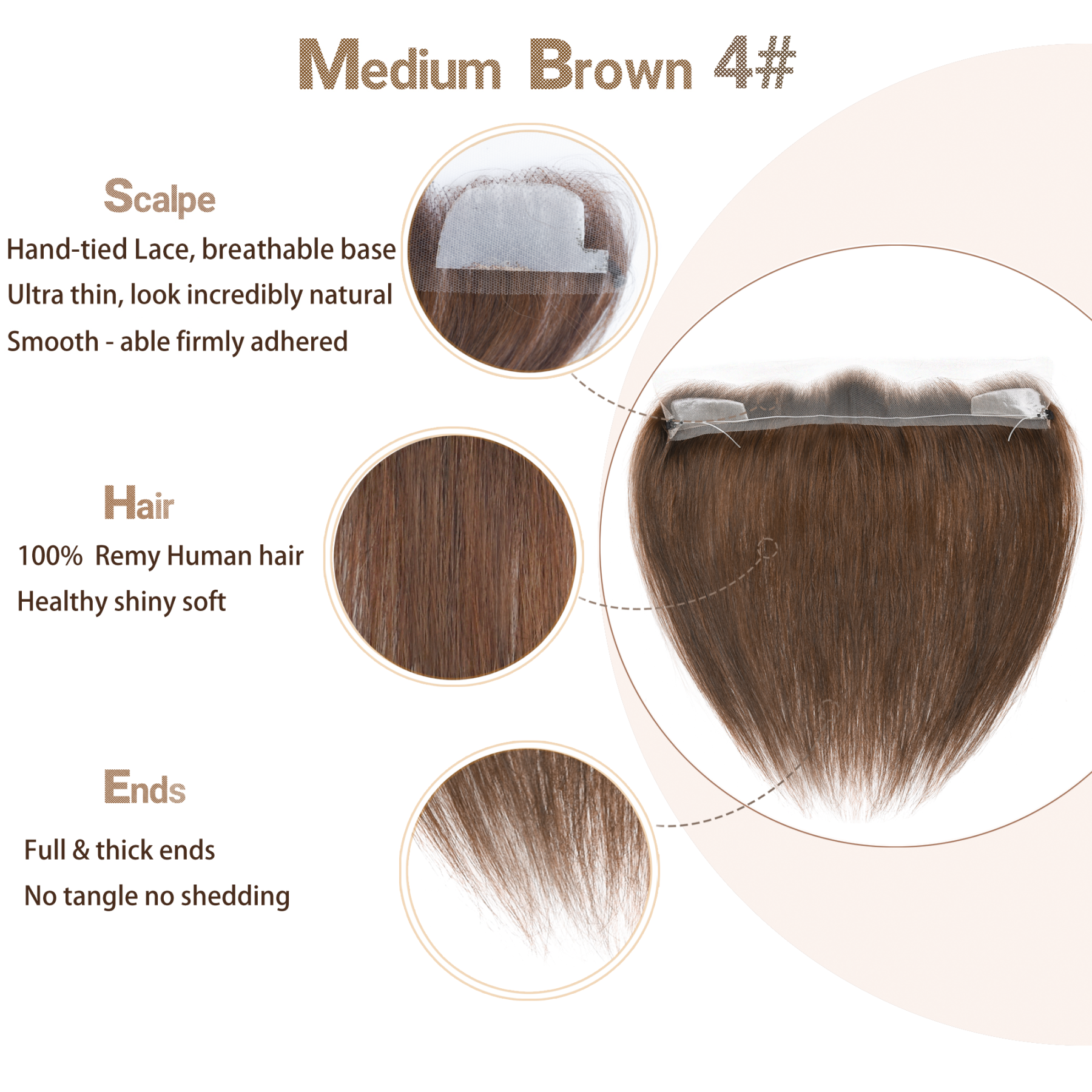 Meiverah Fishing Line Hand-Tied Mono Base Women's Hair System - Breathable, Realistic Hairline & Natural-Looking Hair Replacement（4#）