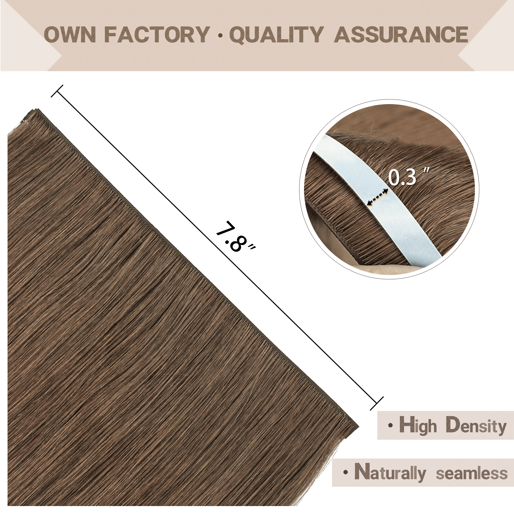 Meiverah 7.87 x 0.32 Inch Long Seamless Hand-Tied Invisible Tape-In Hair Extensions (4 Pcs) - Virgin Human Hair (#4)