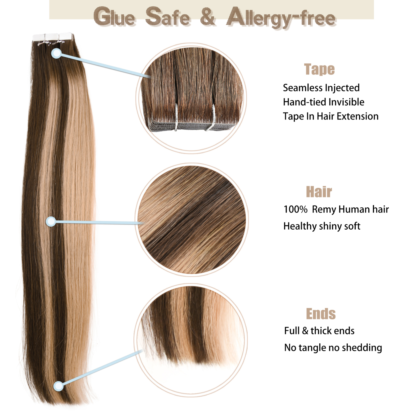 Meiverah Seamless Injected Hand-Tied Tape In Hair Extensions 20 Pcs/50 g Virgin Human Hair (P4-27-T4)