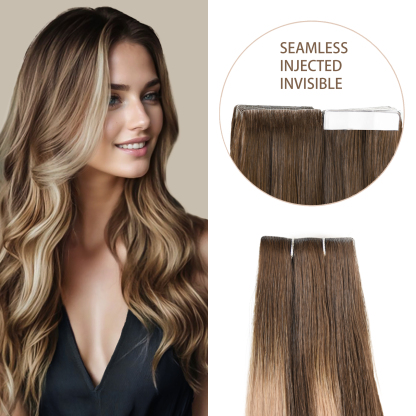Meiverah Seamless Injected Hand-Tied Tape In Hair Extensions 20 Pcs/50 g Virgin Human Hair (P4-27-T4)