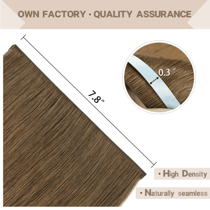 Meiverah 7.87 x 0.32 Inch Long Seamless Hand-Tied Invisible Tape-In Hair Extensions (4 Pcs) - Virgin Human Hair (#4)