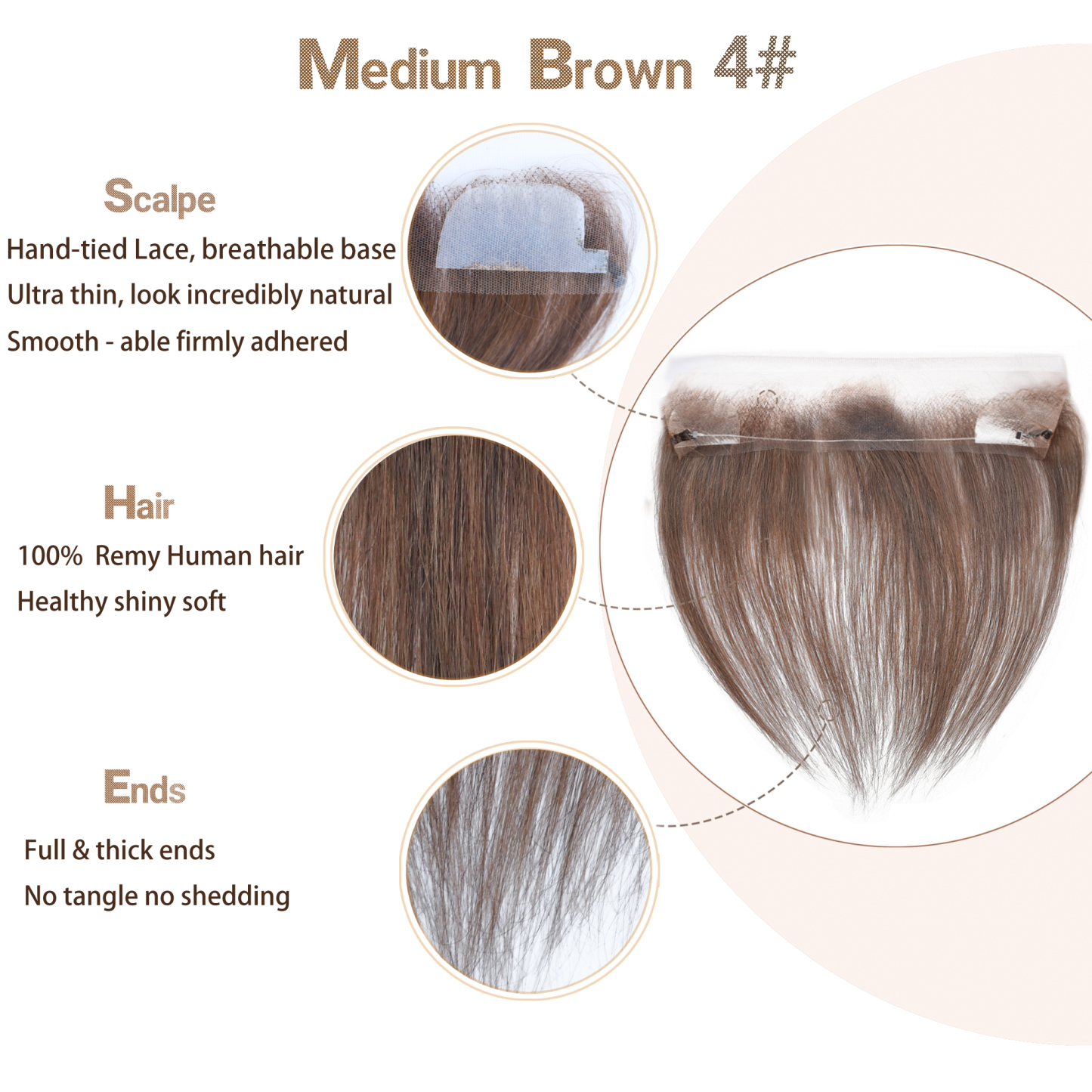 Meiverah Fishing Line Hand-Tied Mono Base Women's Hair System - Breathable, Realistic Hairline & Natural-Looking Hair Replacement（4#）