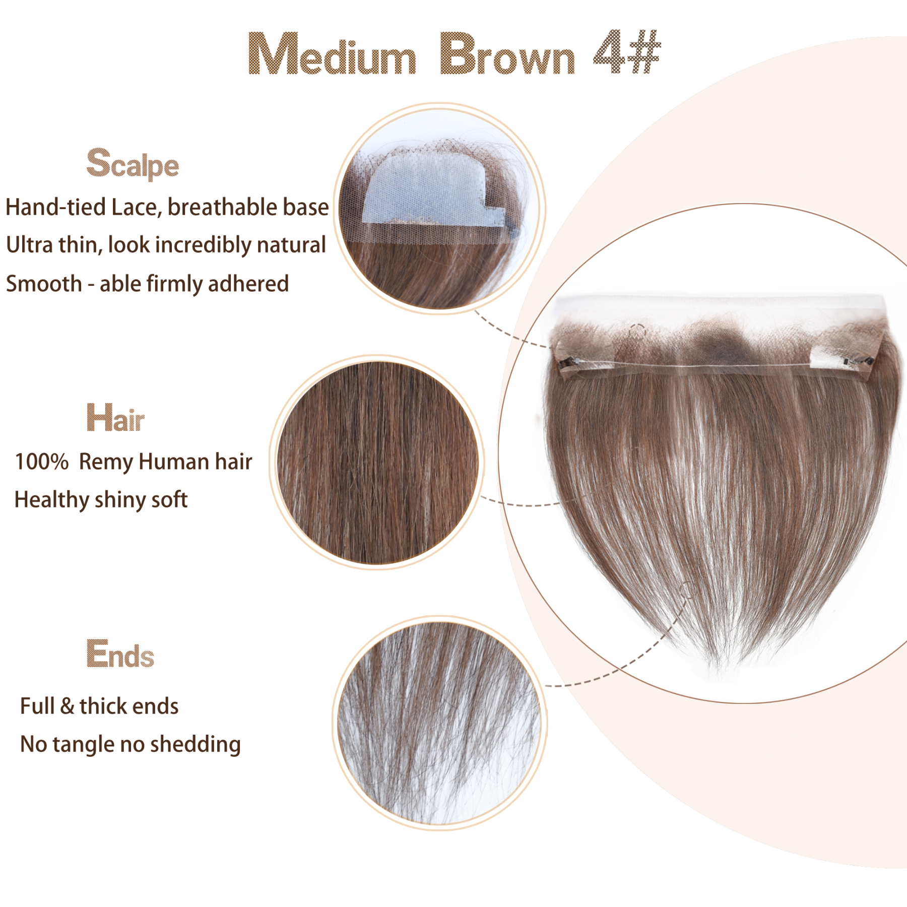 Meiverah Fishing Line Hand-Tied Mono Base Women's Hair System - Breathable, Realistic Hairline & Natural-Looking Hair Replacement（4#）