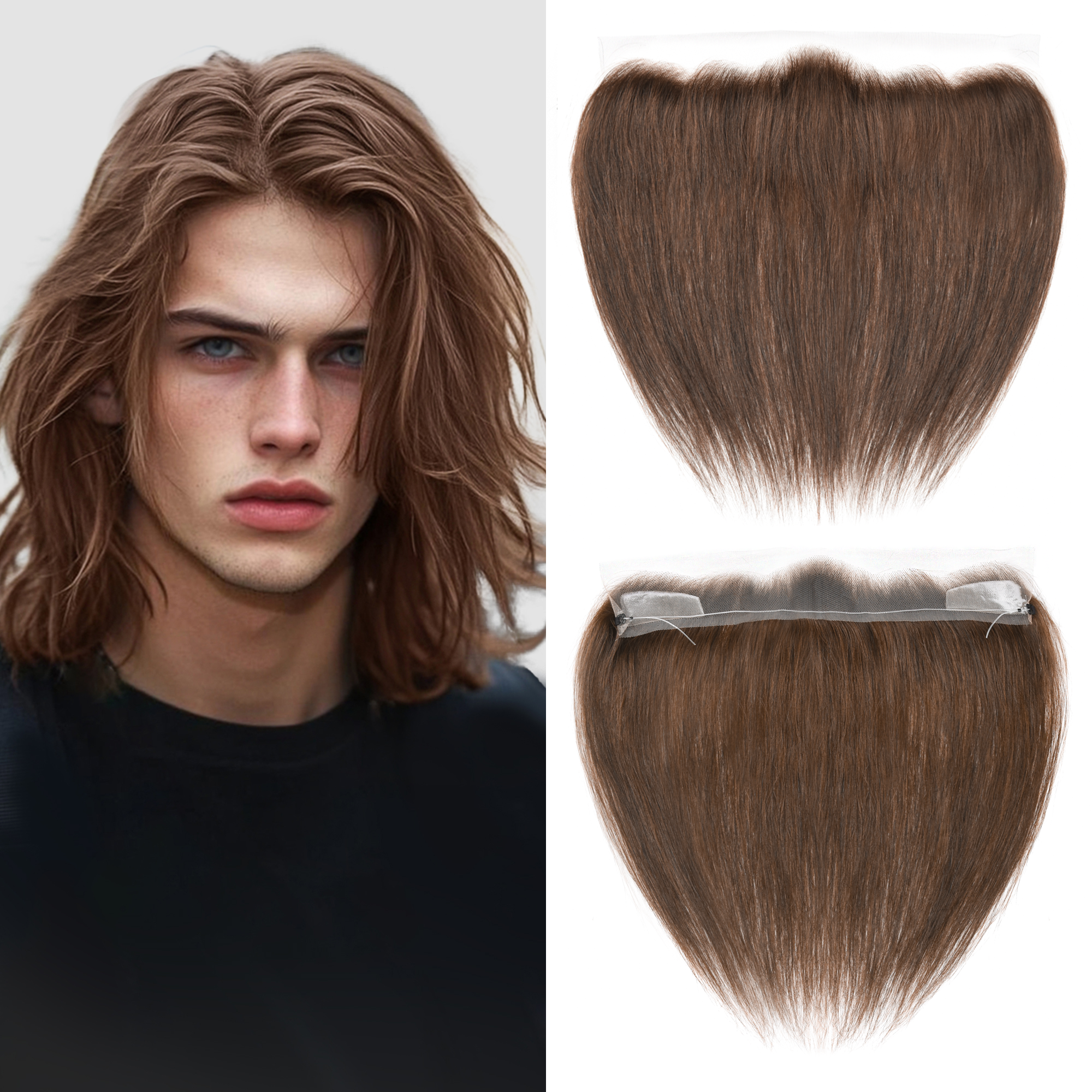 Meiverah Fishing Line Hand-Tied Mono Base Men's Hair System - Breathable, Realistic Hairline & Natural-Looking Hair Replacement（4#）