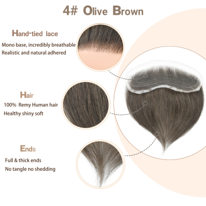 Meiverah Hair Frontal Hairpiece for Men Hand-tied Mono Base Hairline Human Hair Toppers Replacement Toupee（4#)