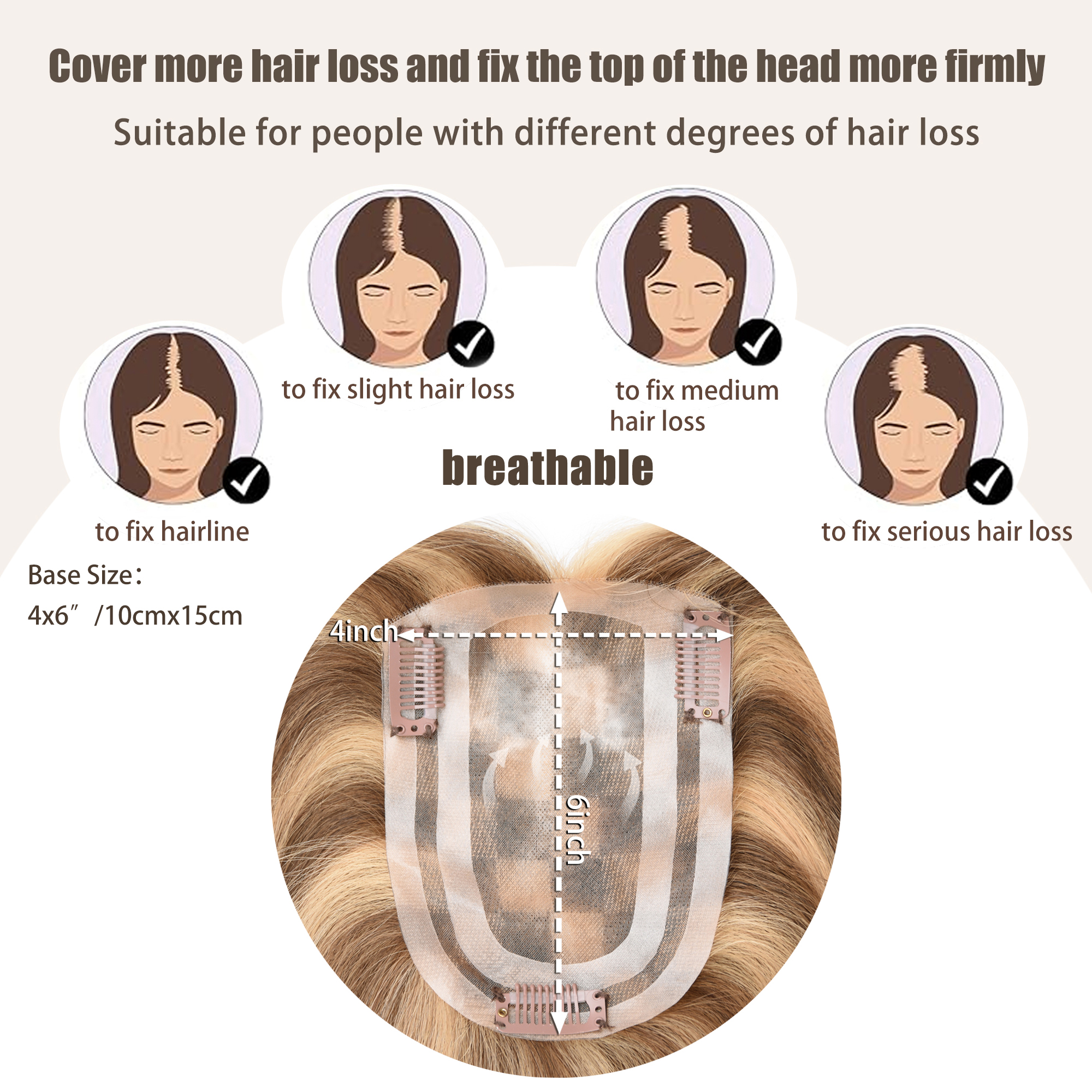 Meiverah Natural-Looking Handmade Full Hand-tied PU Mono Lace NO Bangs Clip-In Women Toupee -（P27/4#）