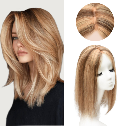 Meiverah Natural-Looking Handmade Full Hand-tied PU Mono Lace NO Bangs Clip-In Women Toupee -（P27/4#）