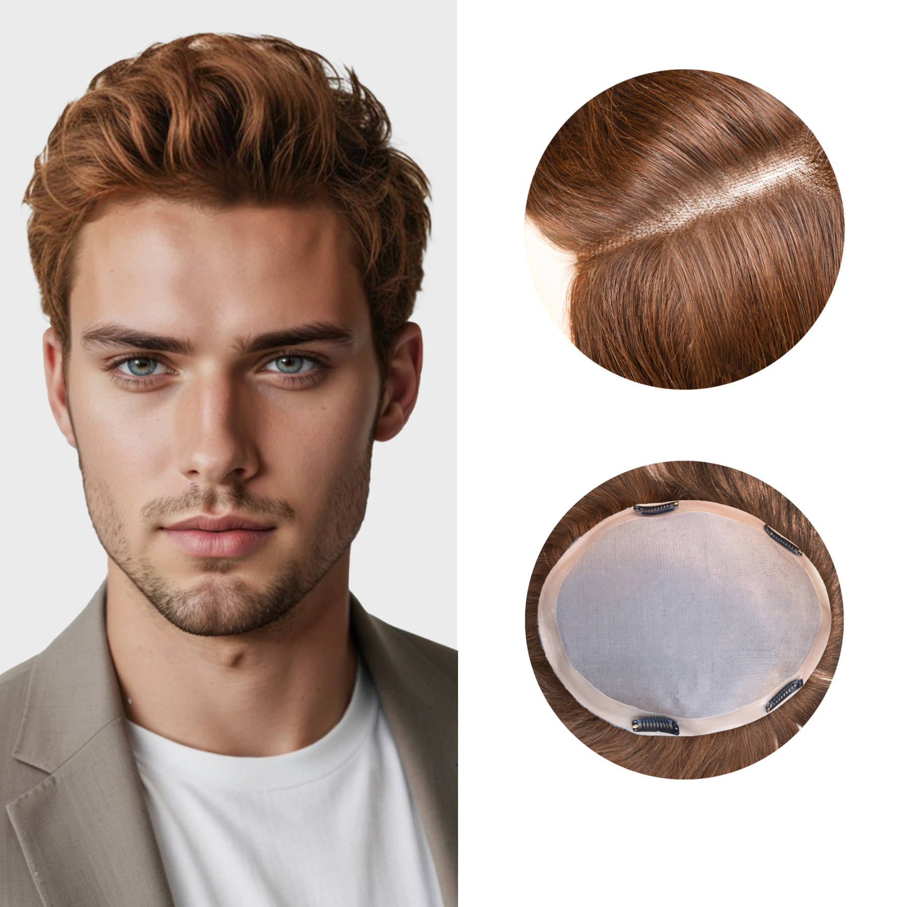 Meiverah Natural-Looking Handmade Full Hand-tied Mono Lace Men's Toupee - (4 Color)