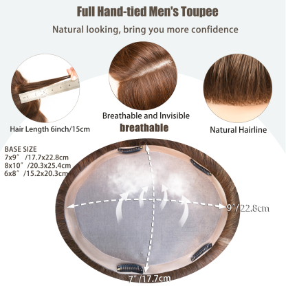 Meiverah Natural-Looking Handmade Full Hand-tied Mono Lace Men's Toupee - (4 Color)