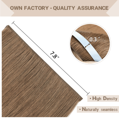 Meiverah 7.87 x 0.32 Inch Long Seamless Hand-Tied Invisible Tape-In Hair Extensions (4 Pcs) - Virgin Human Hair (#6)