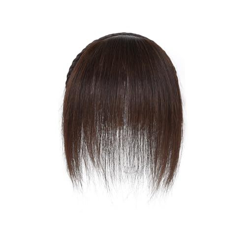 Meiverah Hair Twist Braid Headband Straight Hairpieces Human Hair Clip In Topper Hair Extension With Bangs Invisible Natural(Dark Brown)
