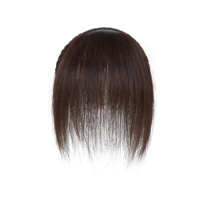 Meiverah Hair Twist Braid Headband Straight Hairpieces Human Hair Clip In Topper Hair Extension With Bangs Invisible Natural(Dark Brown)