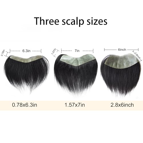 Meiverah Hair Frontal Hairpiece for Men Natural Black Hair Extension Hairline Loss Straight Tape in Human Hair Toppers Replacement Toupee （Jet Black）