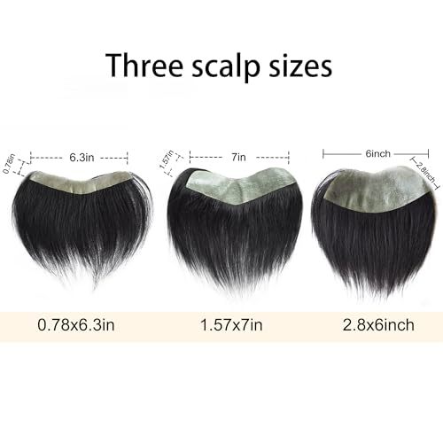 Meiverah Hair Frontal Hairpiece for Men Natural Black Hair Extension Hairline Loss Straight Tape in Human Hair Toppers Replacement Toupee （Jet Black）