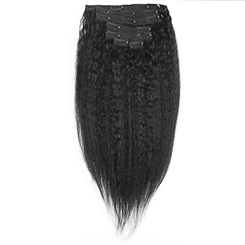 Yaki Hair Clip in Natural Hair Extensions for Black Women Virgin Remy Hair Kinky Straight （Jet Black）