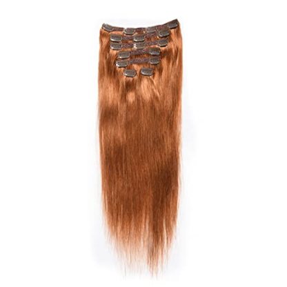 Clip in Hair Extensions Human Hair Brazilian Virgin Hair Double Weft Full Head Straight 7 Pieces/set (Copper Red)