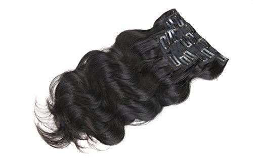 Prime Long 28 Inch Brazilian Wavy Clip in Hair Extension Human Hair Body Wave Clip in Hair Extensions Human Hair Full Head Brazilian Virgin Hair Double Weft 7Peices/set (Natural Black)