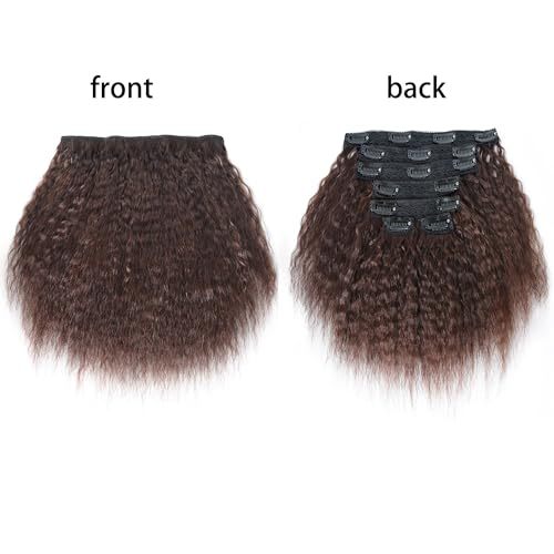 Yaki Hair Clip in Natural Hair Extensions for Black Women Virgin Remy Hair Kinky Straight （Dark Brown）