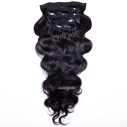 Clip in Body Wave Human Hair Extensions Copper Red Color Virgin Hair Double Weft(Natural Black)
