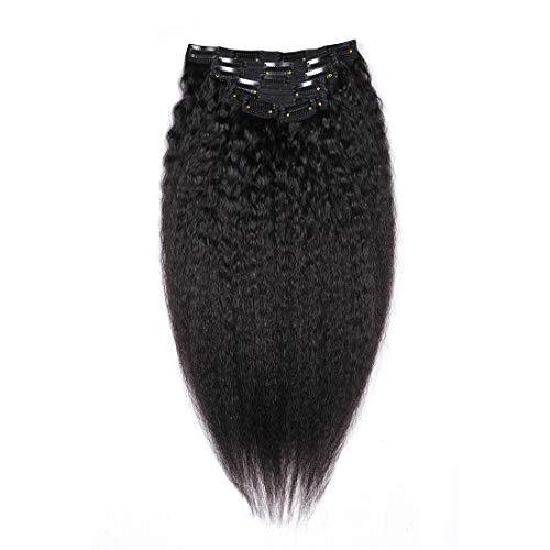 Yaki Hair Clip in Natural Hair Extensions for Black Women Virgin Remy Hair Kinky Straight （Natural Black）