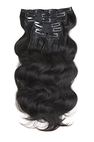 Prime Long 28 Inch Brazilian Wavy Clip in Hair Extension Human Hair Body Wave Clip in Hair Extensions Human Hair Full Head Brazilian Virgin Hair Double Weft 7Peices/set (Natural Black)