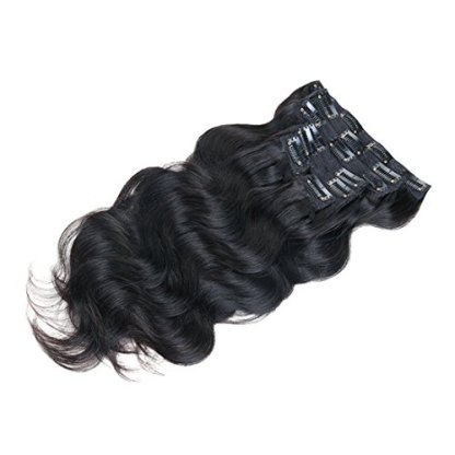 Prime Long 28 Inch Brazilian Wavy Clip in Hair Extension Human Hair Body Wave Clip in Hair Extensions Human Hair Full Head Brazilian Virgin Hair Double Weft 7Peices/set (Jet Black)
