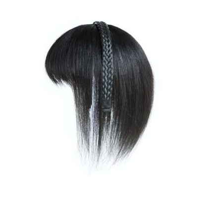 Meiverah Hair Twist Braid Headband Straight Hairpieces Human Hair Clip In Topper Hair Extension With Bangs Invisible Natural(Natural Black)