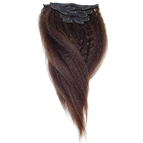 Yaki Hair Clip in Natural Hair Extensions for Black Women Virgin Remy Hair Kinky Straight （Dark Brown）