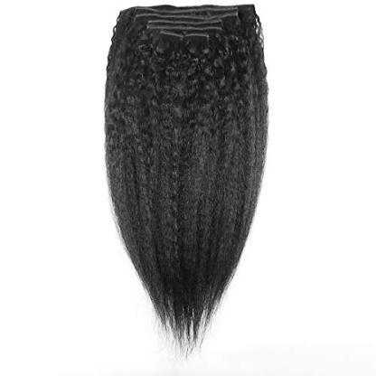 Yaki Hair Clip in Natural Hair Extensions for Black Women Virgin Remy Hair Kinky Straight （Jet Black）