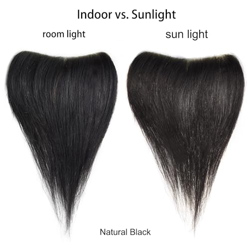 Meiverah Hair Frontal Hairpiece for Women Natural Black Hair Extension Hairline Loss Straight Tape in Human Hair Toppers Replacement Toupee (Natural Black)