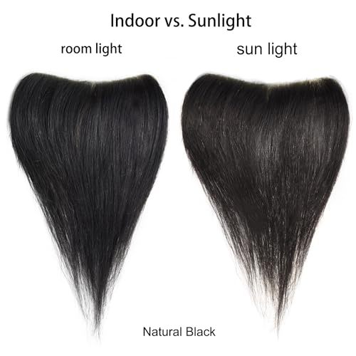 Meiverah Hair Frontal Hairpiece for Women Natural Black Hair Extension Hairline Loss Straight Tape in Human Hair Toppers Replacement Toupee (Natural Black)