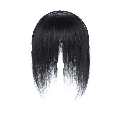 Meiverah Hair Twist Braid Headband Straight Hairpieces Human Hair Clip In Topper Hair Extension With Bangs Invisible Natural(Natural Black)