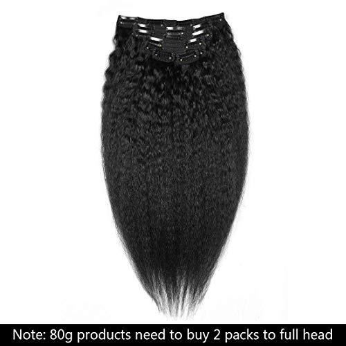 Yaki Hair Clip in Natural Hair Extensions for Black Women Virgin Remy Hair Kinky Straight （Jet Black）