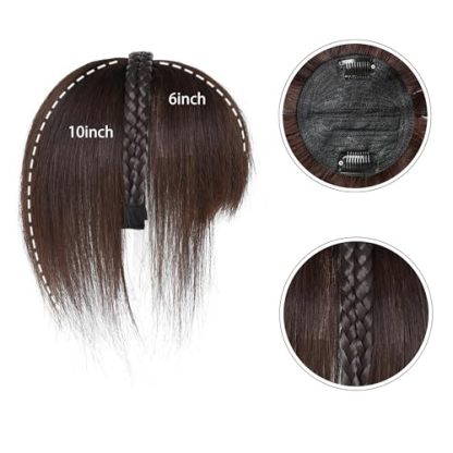 Meiverah Hair Twist Braid Headband Straight Hairpieces Human Hair Clip In Topper Hair Extension With Bangs Invisible Natural(Dark Brown)