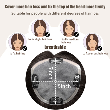 Meiverah Real Human Hair Full Hand-tied Swiss Mono Base Topper NO Bangs  Clip-In Thick Hairpiece for Women (#1B)
