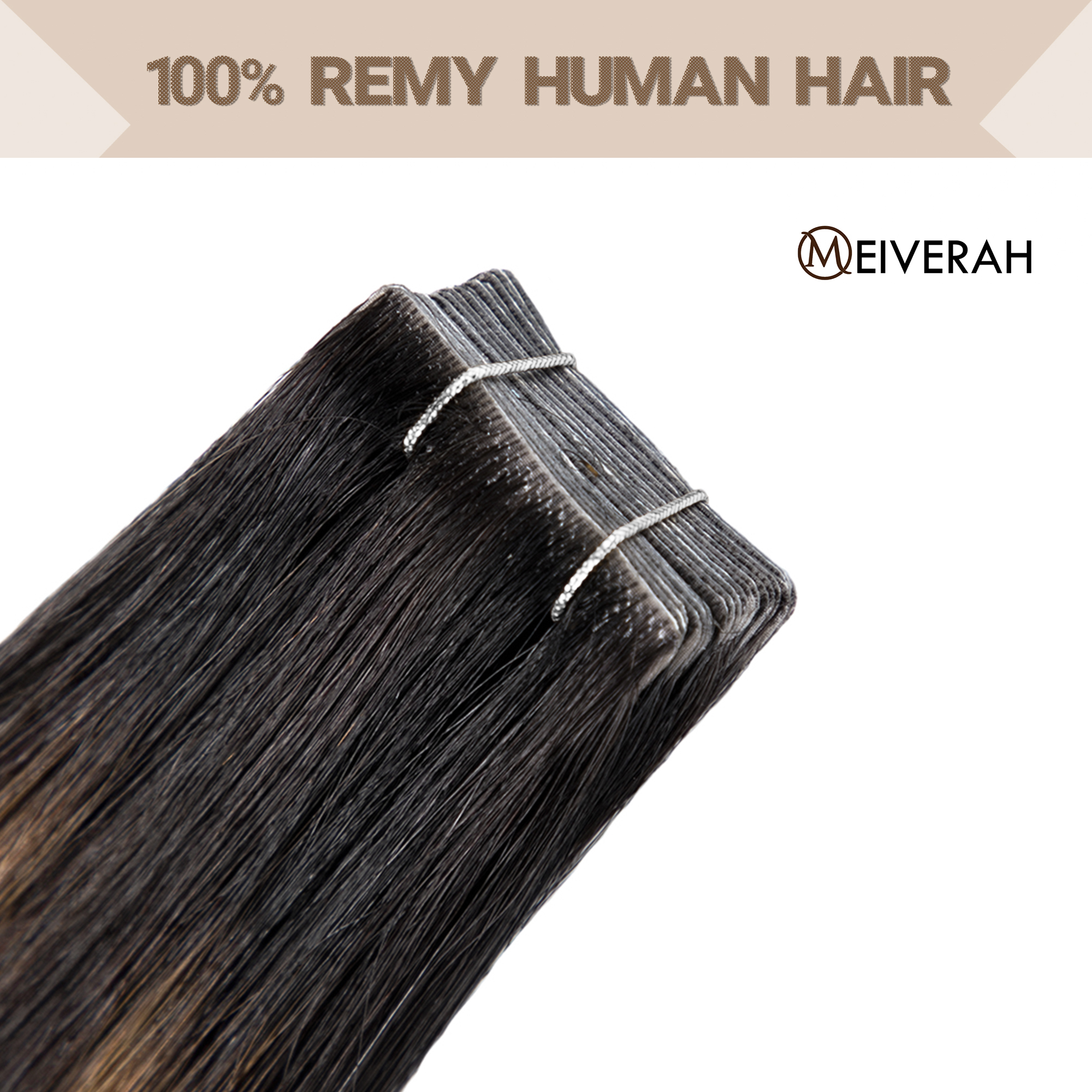 Meiverah Seamless Injected Hand-Tied Tape In Hair Extensions 20 Pcs/50 g Virgin Human Hair (#P1B/6/T1B)