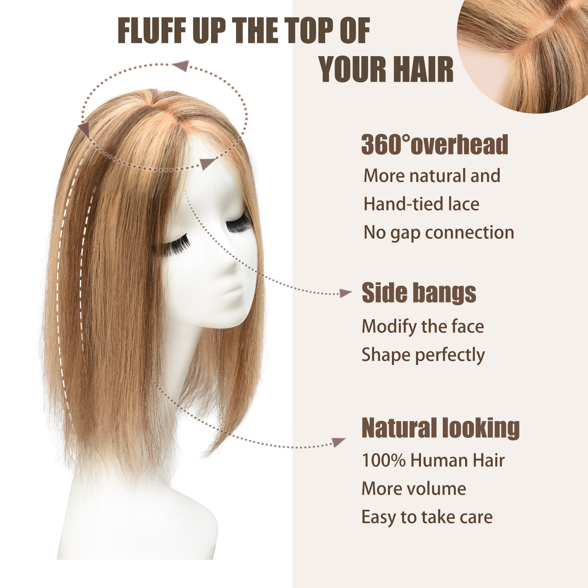 Meiverah Natural-Looking Handmade Full Hand-tied PU Mono Lace NO Bangs Clip-In Women Toupee -（P27/4#）