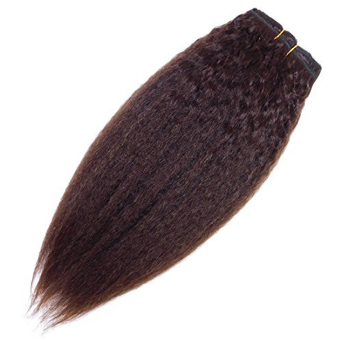 Yaki Hair Clip in Natural Hair Extensions for Black Women Virgin Remy Hair Kinky Straight （Dark Brown）