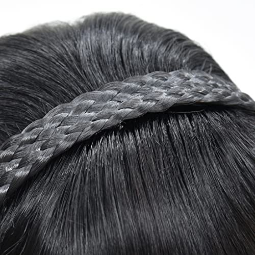 Meiverah Hair Twist Braid Headband Straight Hairpieces Human Hair Clip In Topper Hair Extension With Bangs Invisible Natural(Natural Black)