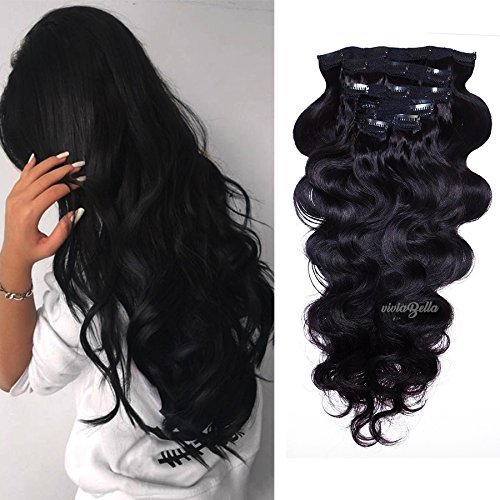 Clip in Body Wave Human Hair Extensions Copper Red Color Virgin Hair Double Weft(Jet Black)