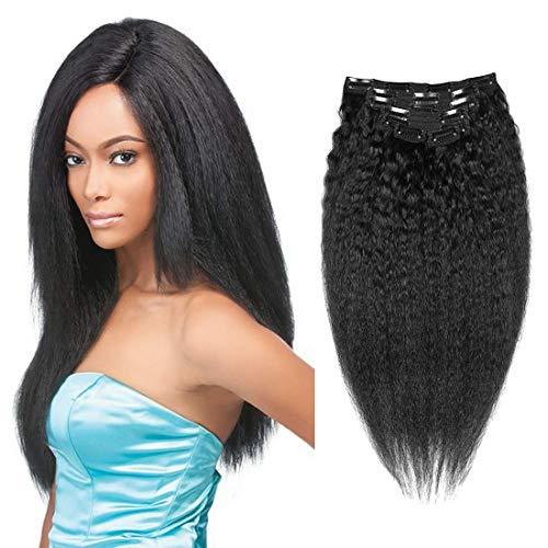 Yaki Hair Clip in Natural Hair Extensions for Black Women Virgin Remy Hair Kinky Straight （Jet Black）