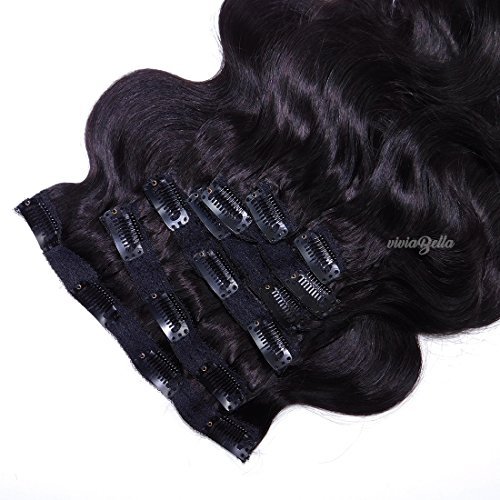 Clip in Body Wave Human Hair Extensions Copper Red Color Virgin Hair Double Weft(Natural Black)