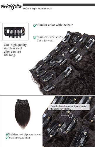 Yaki Hair Clip in Natural Hair Extensions for Black Women Virgin Remy Hair Kinky Straight （Natural Black）