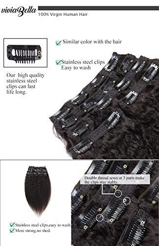 Yaki Hair Clip in Natural Hair Extensions for Black Women Virgin Remy Hair Kinky Straight （Natural Black）