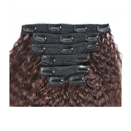 Yaki Hair Clip in Natural Hair Extensions for Black Women Virgin Remy Hair Kinky Straight （Dark Brown）