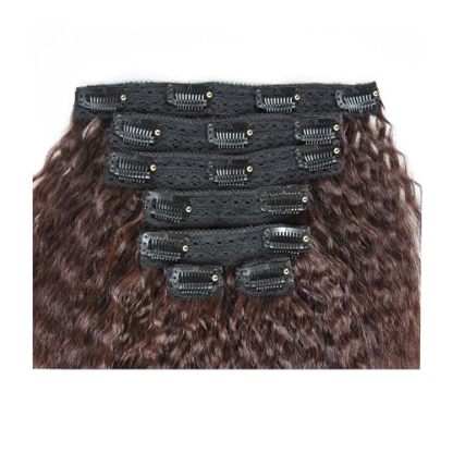 Yaki Hair Clip in Natural Hair Extensions for Black Women Virgin Remy Hair Kinky Straight （Dark Brown）