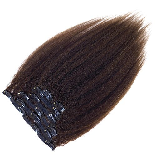 Yaki Hair Clip in Natural Hair Extensions for Black Women Virgin Remy Hair Kinky Straight （Dark Brown）